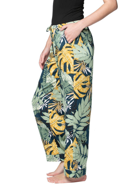 Subtle Luxury Pant L/XL / P13 Leafy Palm - Navy / 100% Polyester Bailey Beach Drawstring Pant in Tropical Prints On Sale Now