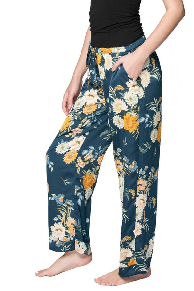 Subtle Luxury Pant S/M / P19 Soft Bouquet - Navy / 100% Polyester Bailey Beach Drawstring Pant in Tropical Prints On Sale Now