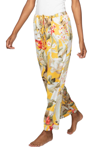 Subtle Luxury Pant S/M / P22 Golden Hour - Gold / 100% Polyester Bailey Beach Drawstring Pant in Tropical Prints On Sale Now