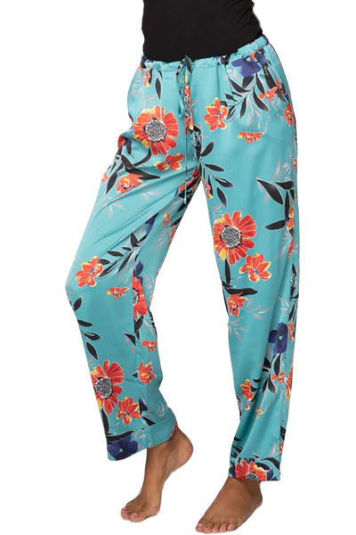 Subtle Luxury Pant S/M / P23 Summer Blossom - Teal / 100% Polyester Bailey Beach Drawstring Pant in Tropical Prints On Sale Now