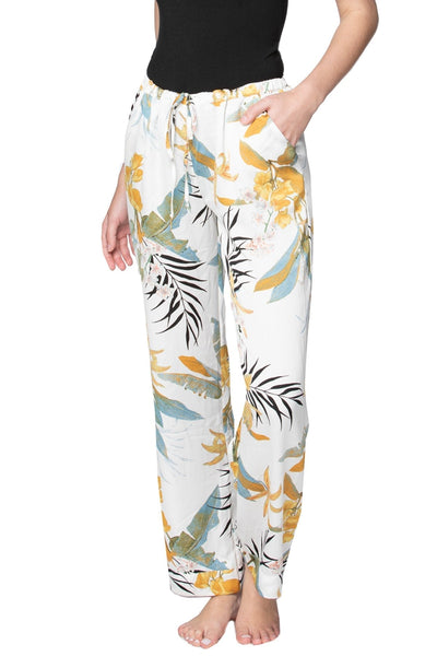 Subtle Luxury Pant XS/S / P14 Tropical Garden - White / 100% Polyester Bailey Beach Drawstring Pant in Tropical Prints On Sale Now