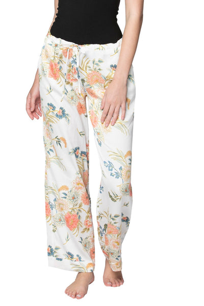 Subtle Luxury Pant XS/S / P19 Soft Bouquet - White / 100% Polyester Bailey Beach Drawstring Pant in Tropical Prints On Sale Now