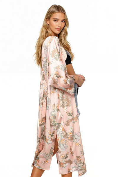Subtle Luxury Robe Bed to Brunch Kimono Coverup Robe in Spring Bouquet Print