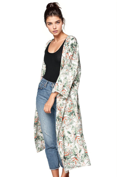 Subtle Luxury Robe Duster S/M / White / 100% Poly Bed to Brunch Kimono Robe in Blooming Paradise Print