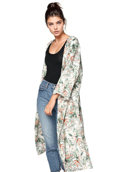 Subtle Luxury Robe Duster S/M / White / 100% Poly Bed to Brunch Kimono Robe in Blooming Paradise Print