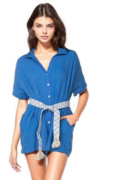 Subtle Luxury Romper Double Cotton Gauze Washed Lazy Day Romper - Printed