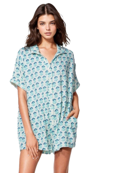 Subtle Luxury Romper XS/S / Artisan Blocks Print-Blue / 100% Cotton Double Gauze Double Cotton Gauze Washed Lazy Day Romper - Printed