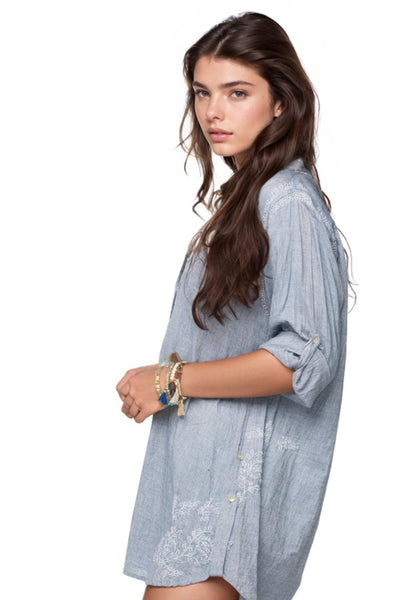 Subtle Luxury Shirts Boyfriend Cotton Shirt in Chambray - Denim