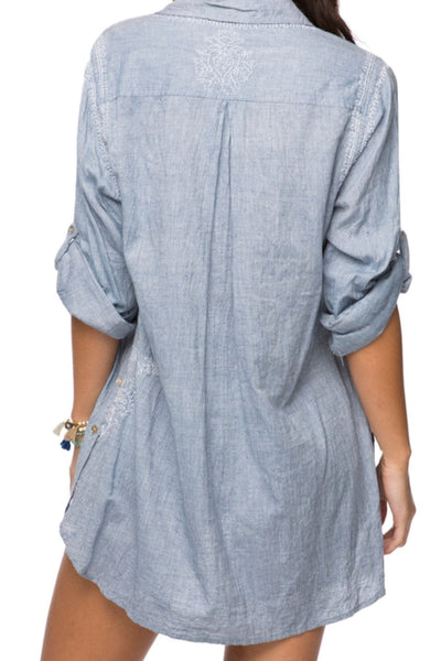 Subtle Luxury Shirts Boyfriend Cotton Shirt in Chambray - Denim
