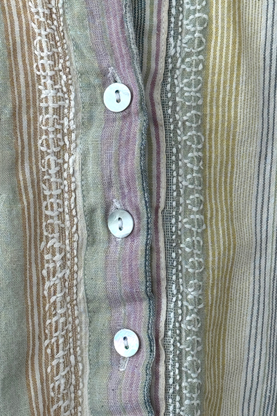 Subtle Luxury Shirts Boyfriend Embroidery Shirt Coverup in Cotton Novelty Stripes & Ikat Fabrics