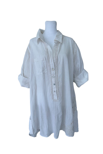 Subtle Luxury Shirts Boyfriend Embroidery Shirt in Cotton Chambray with Lurex