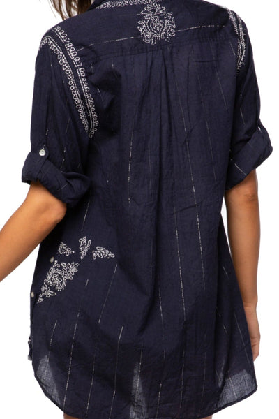 Subtle Luxury Shirts Boyfriend Embroidery Shirt in Cotton Chambray with Lurex