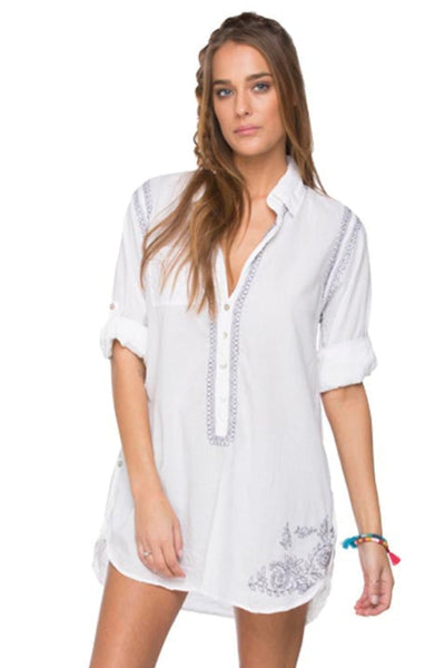 Subtle Luxury Shirts Boyfriend Shirt | Embroidery / S/M / White/Pewter Boyfriend White Cotton Shirt in Limited Supply Embroidery Colors Sale