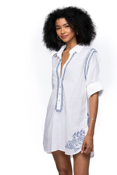 Subtle Luxury Shirts Boyfriend Shirt | Embroidery / S/M / White/Stonewashed Boyfriend White Cotton Shirt in Limited Supply Embroidery Sale Colors