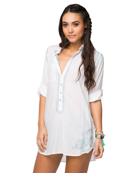 Subtle Luxury Shirts Boyfriend Shirt | Embroidery / XS/S / White/Ocean Ombre Boyfriend White Cotton Shirt in Limited Supply Embroidery Colors Sale