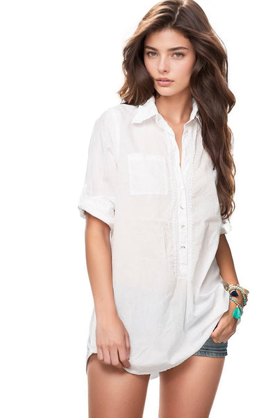 Subtle Luxury Shirts Boyfriend Shirt / XS/S / White Boyfriend White Cotton Shirt with White Embroidery