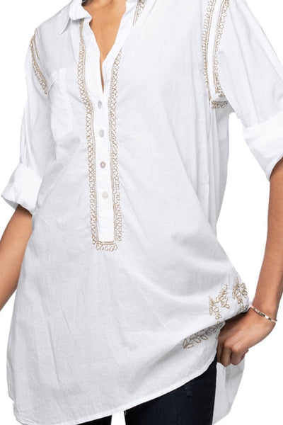 Subtle Luxury Shirts Boyfriend Shirt / XS/S / White | Dune Boyfriend White Cotton Shirt with Dune Embroidery