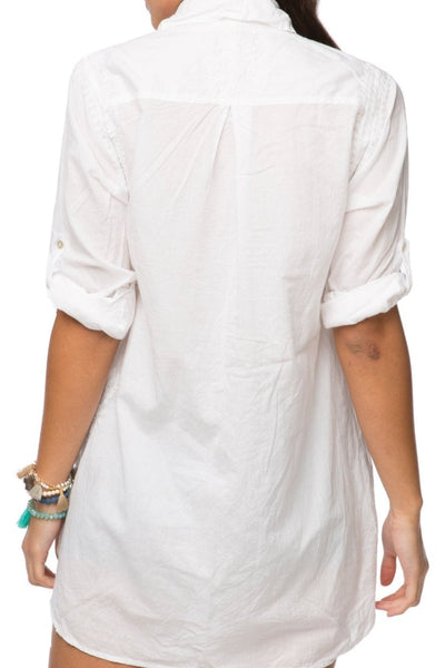Subtle Luxury Shirts Boyfriend White Cotton Shirt with White Embroidery