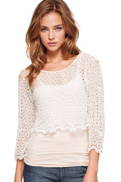 Subtle Luxury Shirts Cluny Cropped Top in White / S/M Almost Vintage Cluny Lace Crop Top