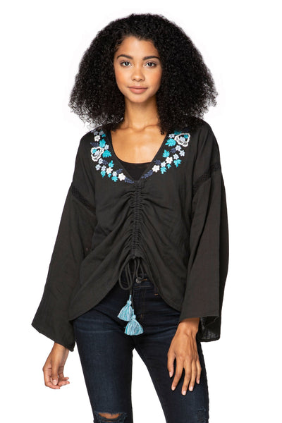 Subtle Luxury Shirts S/M / Black / 100% Cotton Isabella Blouse in Double Gauze with Embroidery detail