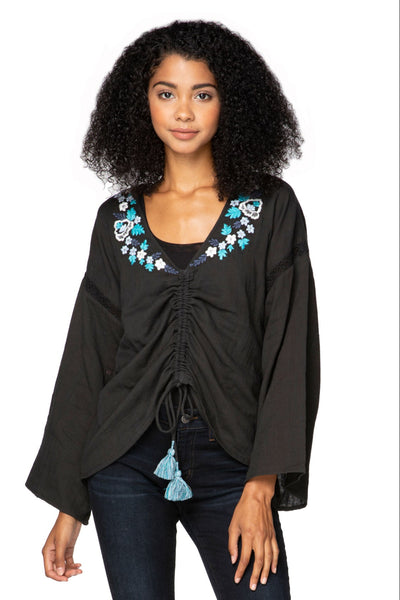 Subtle Luxury Shirts S/M / Black / 100% Cotton Isabella Blouse in Double Gauze with Embroidery detail