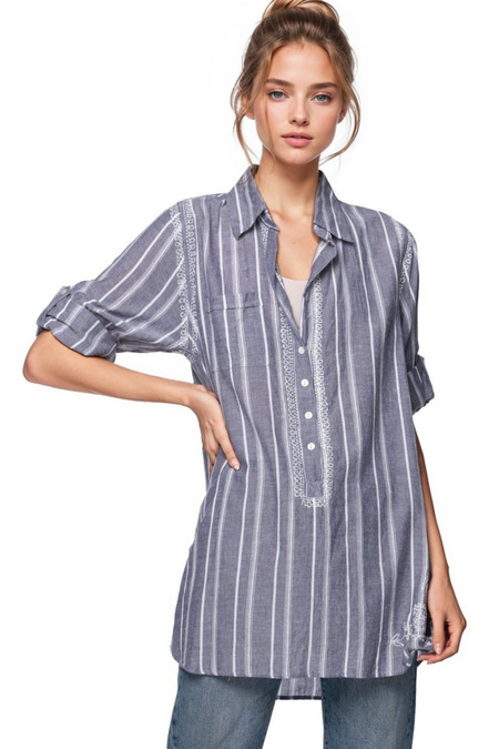 Everyday Button Down in Cotton Shirting - Stripe w/Lurex