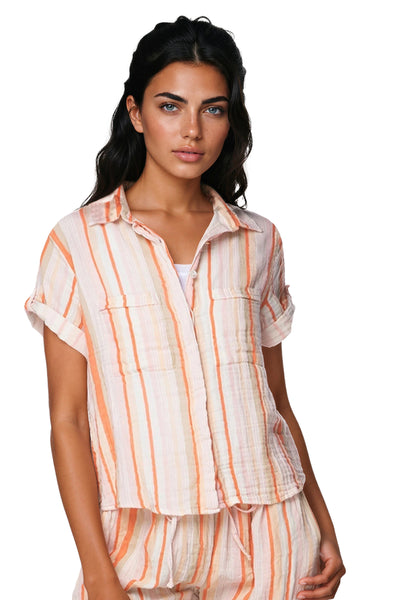 Subtle Luxury Shirts S/M / Montauk Stripe Print - Pastels / 100% Cotton Double Gauze Double Gauze Getaway Print Camp Shirt