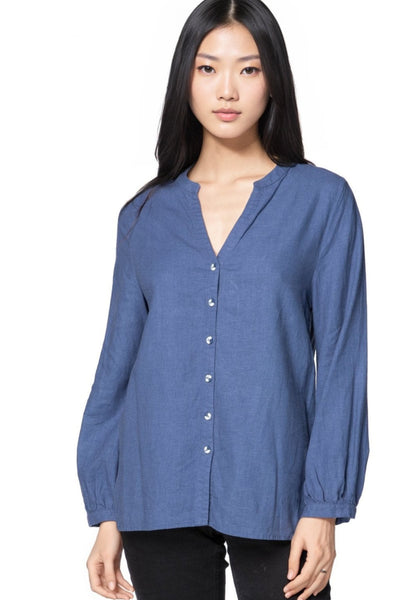 Subtle Luxury Shirts S/M / Ocean / 55% Linen, 45% Viscose Aveline Button Front Linen Blend Shirt
