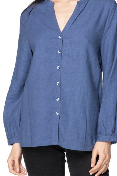Subtle Luxury Shirts S/M / Ocean / 55% Linen, 45% Viscose Aveline Button Front Linen Blend Shirt