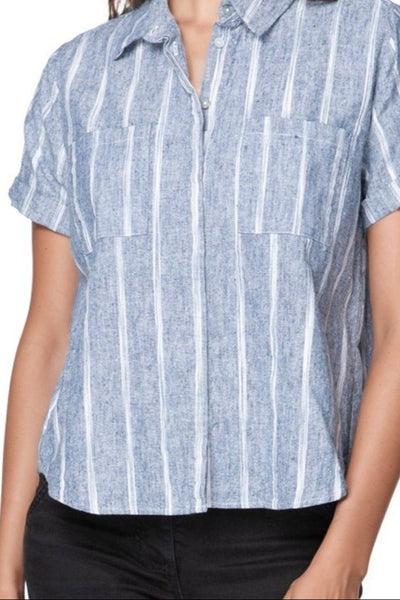 Subtle Luxury Shirts S/M / Wave Stripe / 55% Linen, 45% Viscose Anne Short Sleeve Linen Cotton Blend Short Sleeve Shirt