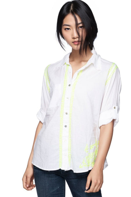 Button Up Front Lace Shirt - Pigment Dye -Almost Gone!