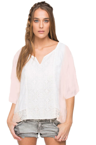 Subtle Luxury Shirts Seaside Top / XS/S / Starfish Pink Dip Dye Seaside Lace Inset Top
