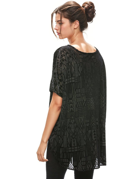 Subtle Luxury Shirts Stretch Velvet Easy Fit Tee in Burn Out Patterns on Sale Now