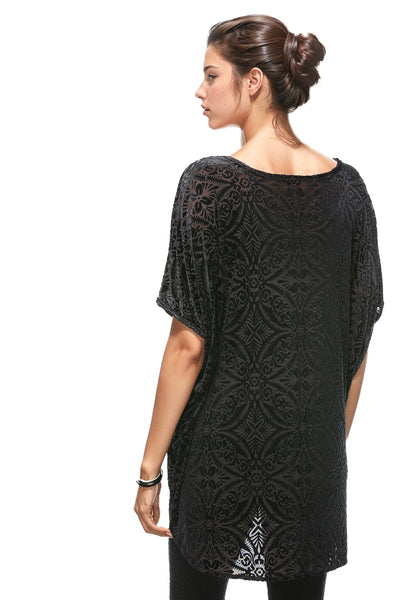 Subtle Luxury Shirts Stretch Velvet Easy Fit Tee in Burn Out Patterns on Sale Now