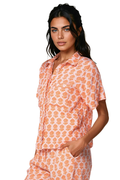 Subtle Luxury Shirts XS/S / Artisan Blocks Print - Pink / 100% Cotton Double Gauze Double Gauze Getaway Print Camp Shirt