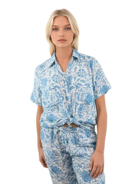 Subtle Luxury Shirts XS/S / Artisian Block - Blue / 100% Cotton Double Gauze Double Cotton Gauze Getaway Camp Shirt in Prints