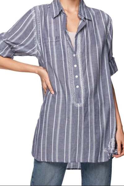 Subtle Luxury Shirts XS/S / Cabana Grey / 100% Cotton Boyfriend Shirt in Cotton Novelty Fabrics