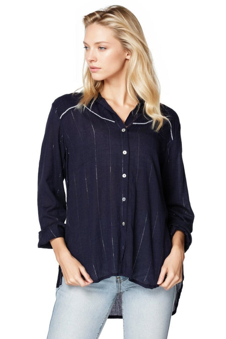 Ziggy Button Down Embroidery Shirt Dress in Washed Cotton