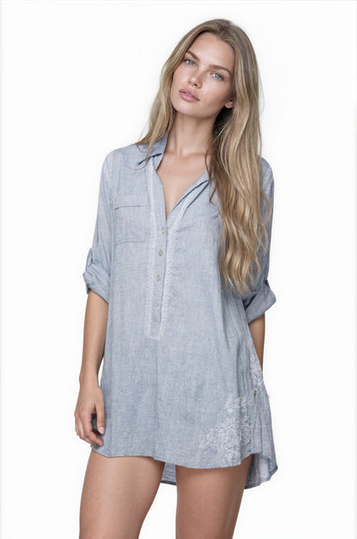 Subtle Luxury Shirts XS/S / Denim / 100% Cotton Chambray Boyfriend Cotton Shirt in Chambray - Denim