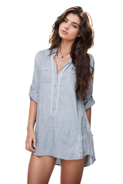 Subtle Luxury Shirts XS/S / Denim / 100% Cotton Chambray Boyfriend Cotton Shirt in Chambray - Denim