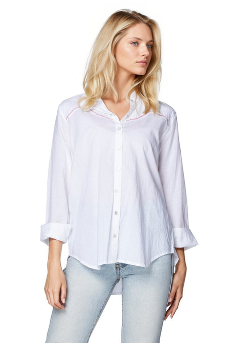 Open Collar Lace Cotton Shirt - Pigment Dye