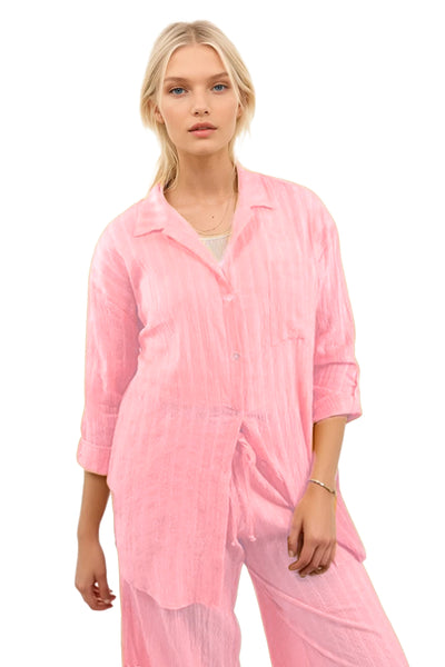 Subtle Luxury Shirts XS/S / Flamingo / 100% Cotton Gauze w/ Lurex Cotton Gauze with Lurex Stripes Wanderlust Shirt