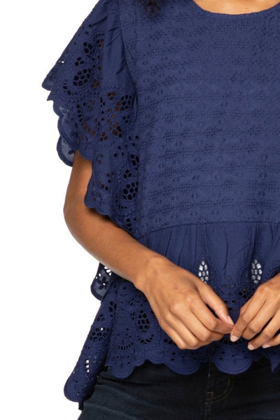 Subtle Luxury Shirts XS/S / Indigo / 100% Cotton Fae Crop Top with Eyelet Detail