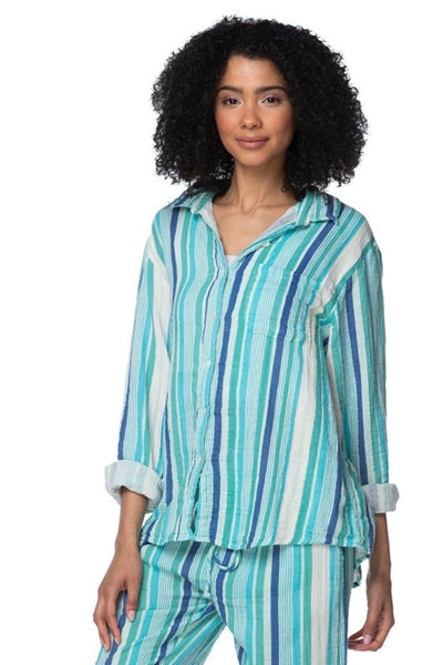 Subtle Luxury Shirts XS/S / Montauk Stripe Print -Blue / 100% Cotton Double Gauze Double Cotton Washed Gauze Unforgettable Shirt - Printed