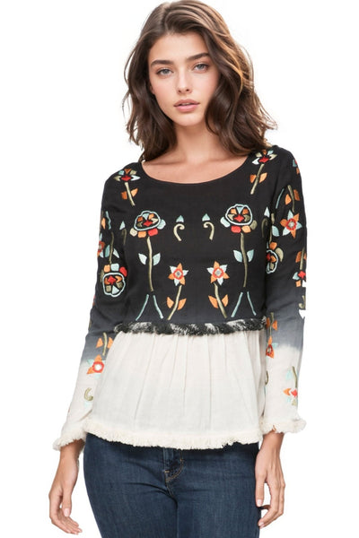 Subtle Luxury Shirts XS/S / Ombre / 100% Cotton Layla Cotton Gauze Top with Embroidery