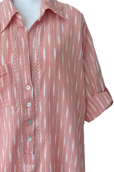 Subtle Luxury Shirts XS/S / Sedona Ikat w/White / 100% Cotton Boyfriend Embroidery Shirt Coverup in Cotton Novelty Stripes & Ikat Fabrics