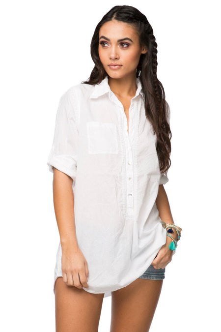 Boyfriend White Cotton Shirt with  Contrast Embroideries