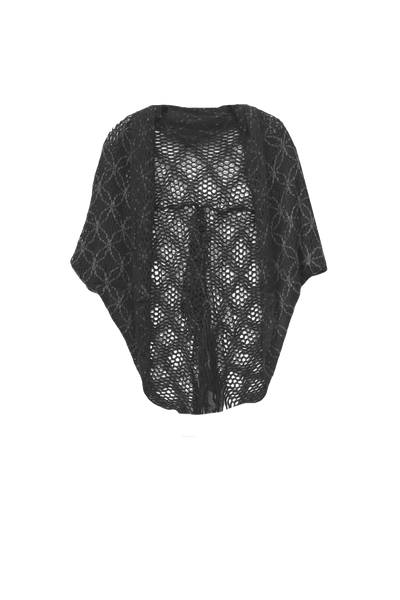 Almost Vintage | Stitched Embroidery Hand-Knit Sweater Shrug with Fringe