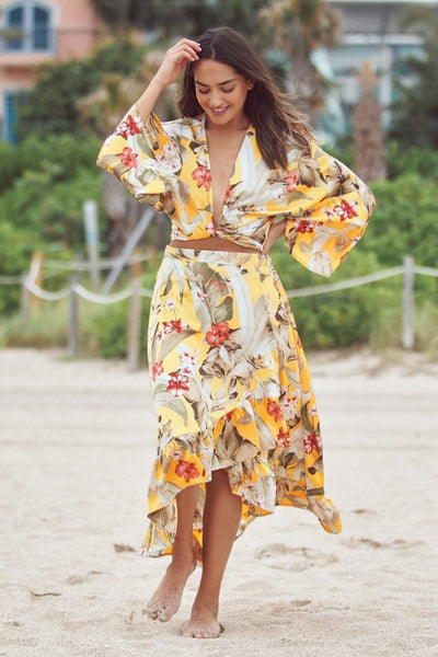 Subtle Luxury Skirt High Low Wrap Skirt in Golden Hour Floral Print