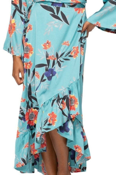 Subtle Luxury Skirt S/M / P23 Summer Bloom Teal / 100% Polyester High Low Wrap Skirt in Summer Bloom Print